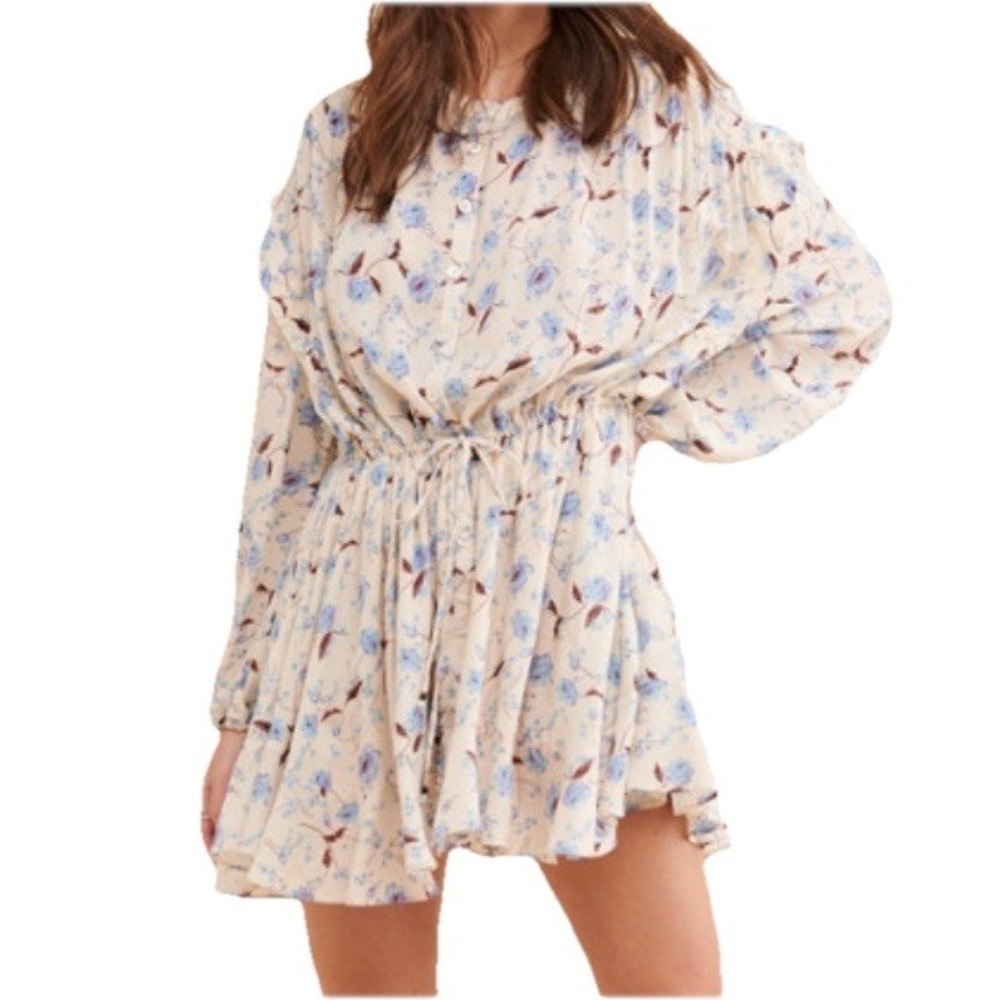 Free People Women's XS Flower Fields Oversized Mini Dress Cottagecore Flowy Boho